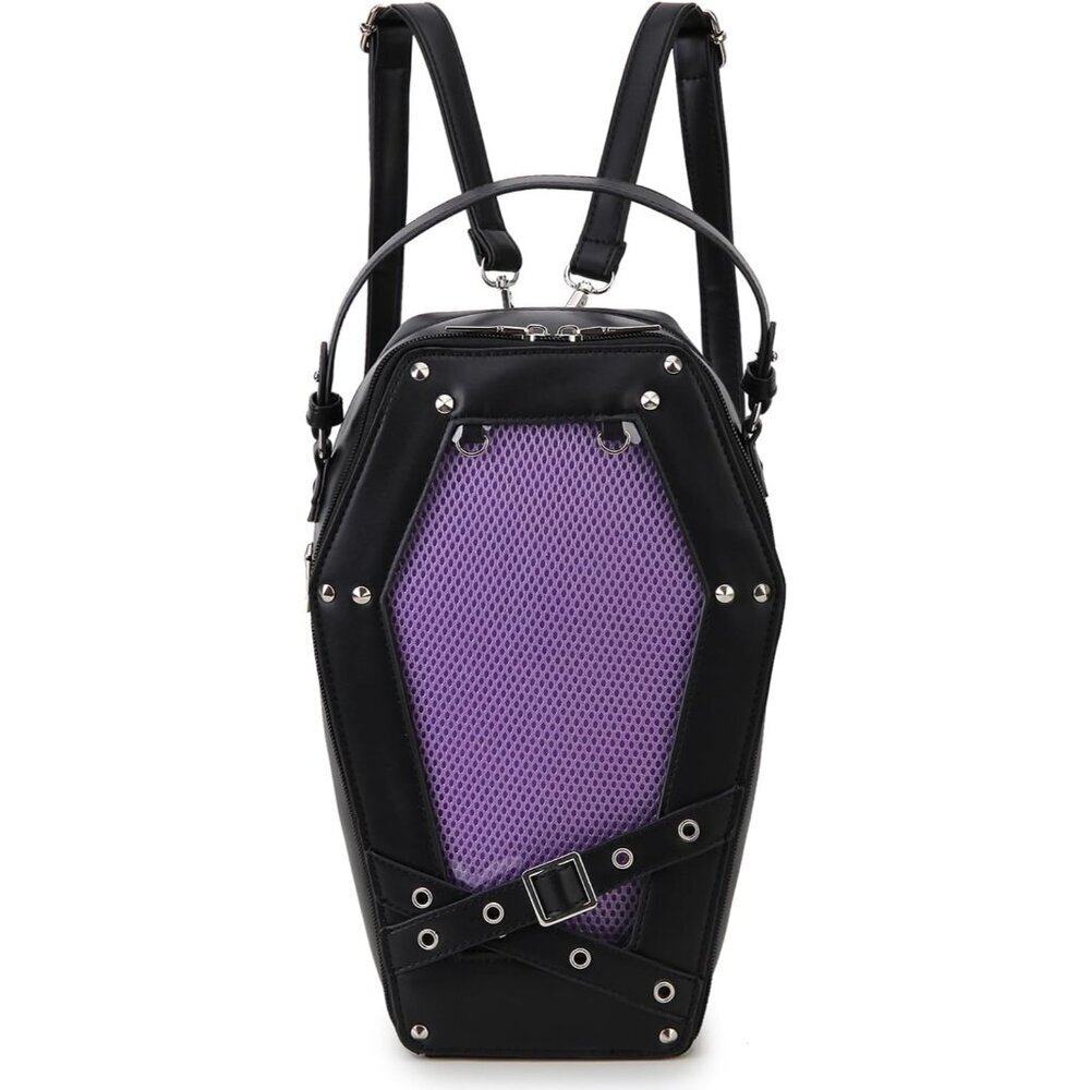 Gothic Coffin Shape Purse Handbag for Women Halloween Shoulder Bag Black C